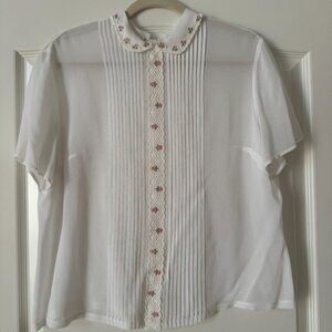 Vintage White Blouse with Rosettes